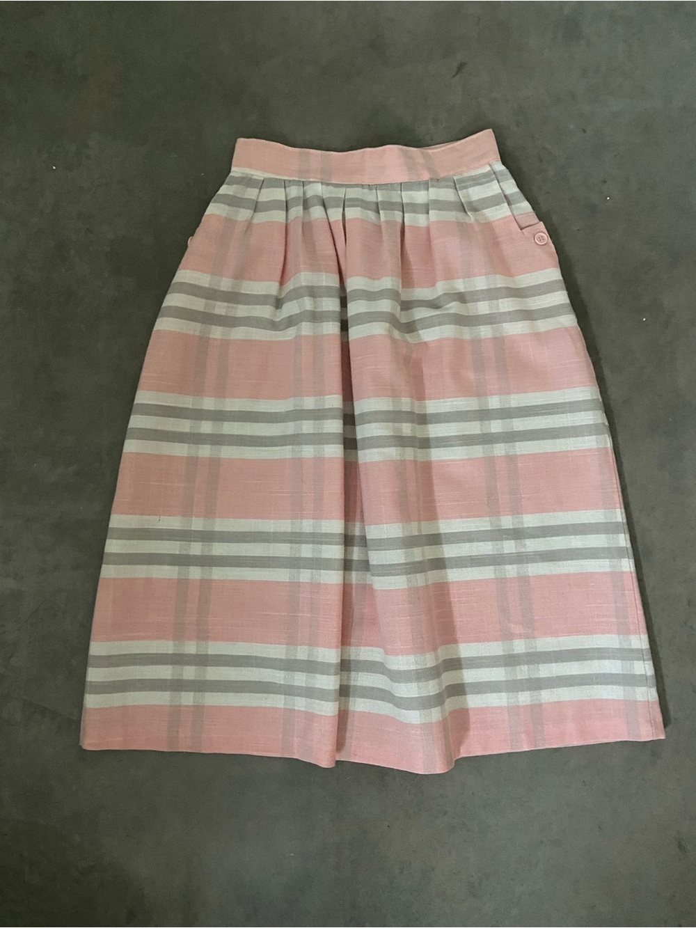 Vintage Pleated Pink Plaid Midi Skirt